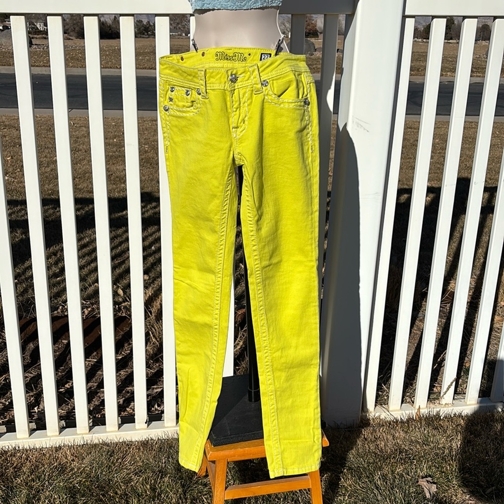 Miss Me Size 27 Skinny Neon Yellow Jeans